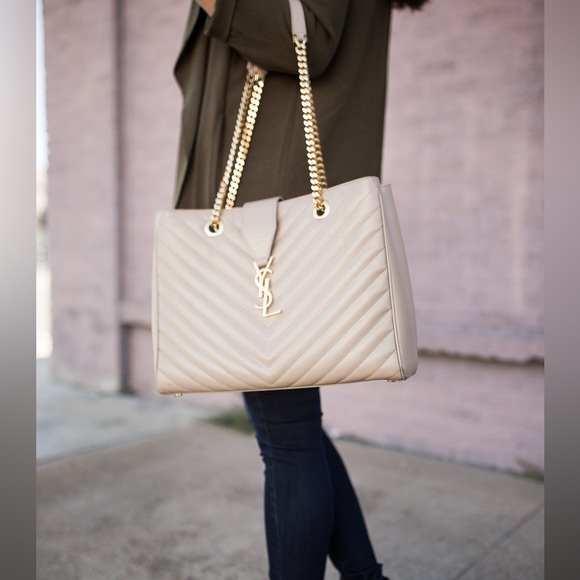 Reserved- YSL Matelasse Quilted Shopper Tote Bag beige gold - Picture 15 of 17